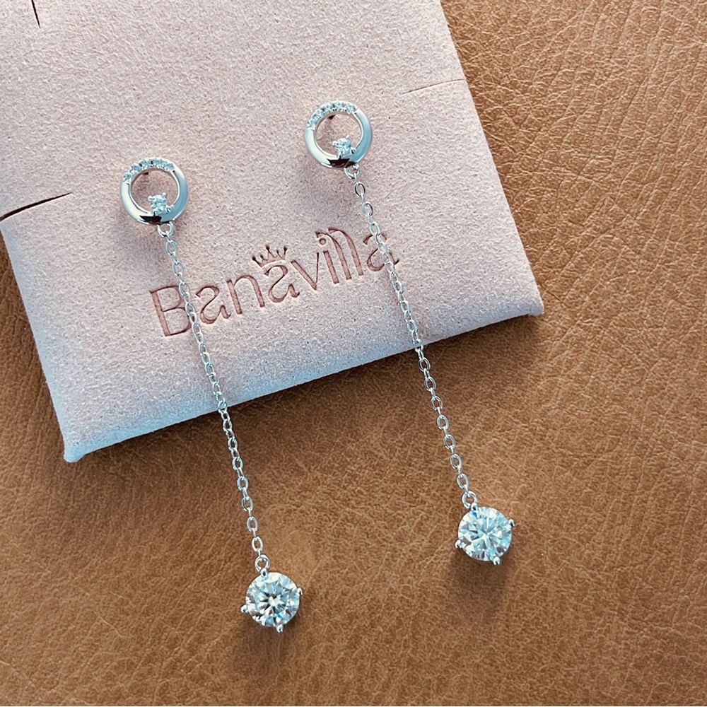 2.1ctw Moissanite Dangle Chain Stud Earrings S925 - Picture 2 of 6
